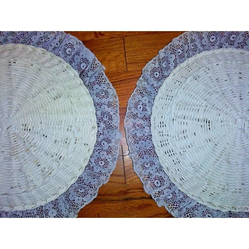 Wicker Hot Plates burgundy Lace border NEW candy/trinket dish/holders Farmhouse